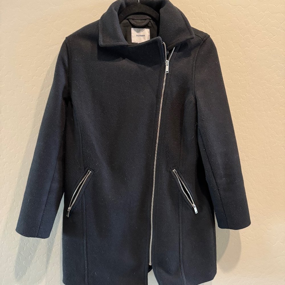 Old Navy Women's Long Moto Asymmetrical Zipper Medium Black Coat
